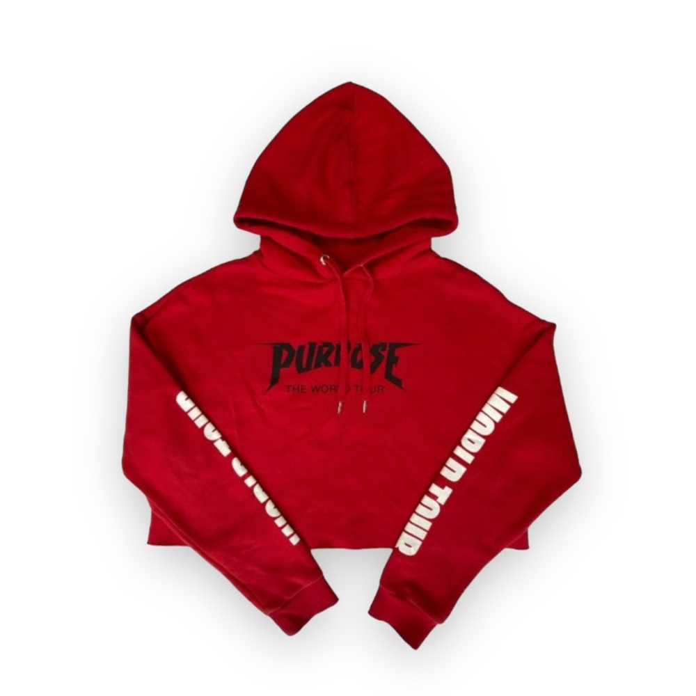 Justin Bieber Purpose World Tour H&M Cropped Red Hoodie Women’s Size S No Flaws